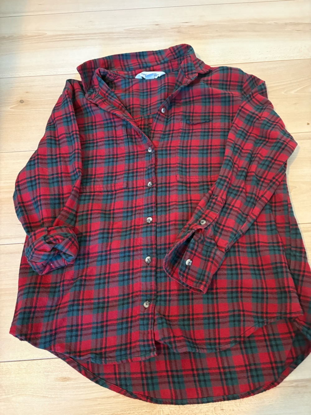 Old Navy Red and Green Plaid Button-Up Shirt